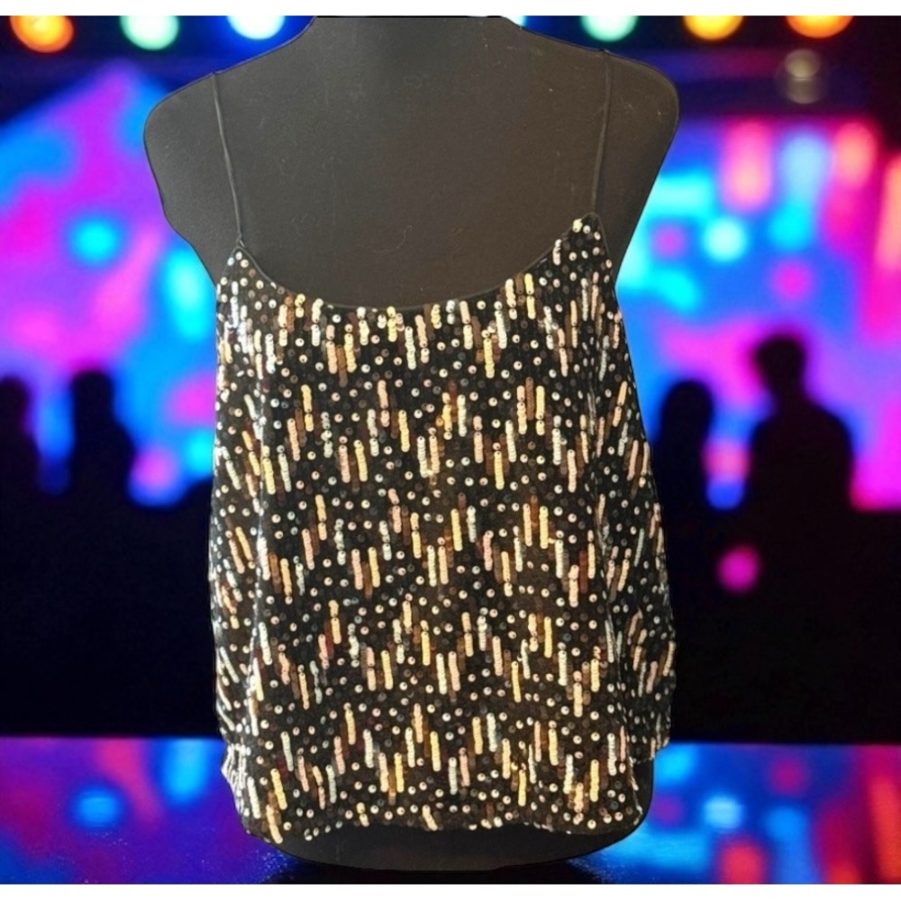 Endless Rose Sequin Cami Top NWT Medium Black Pastel Sparkle Party Tank Cropped